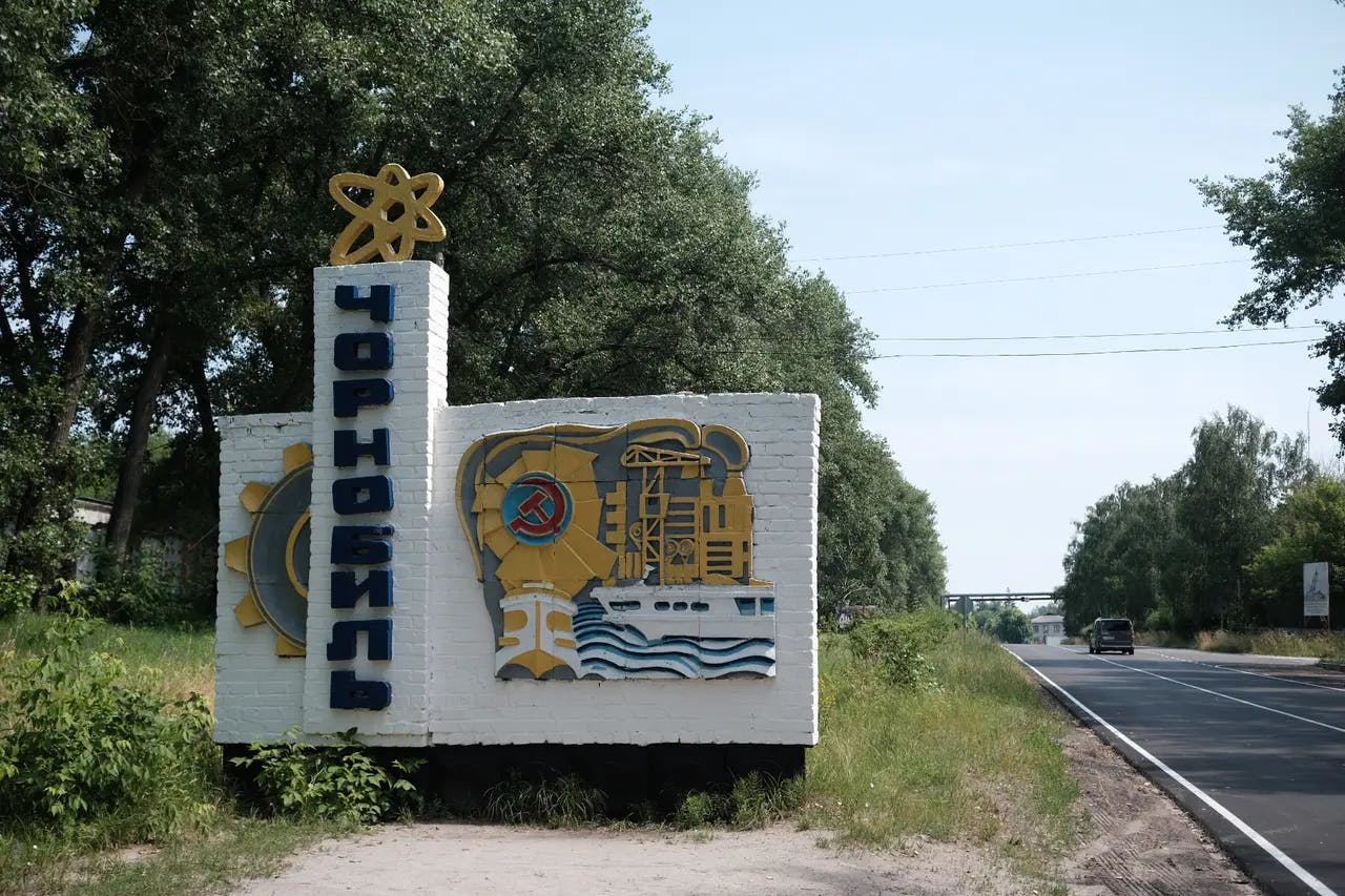 Entering the town of Chernobyl, Ukraine